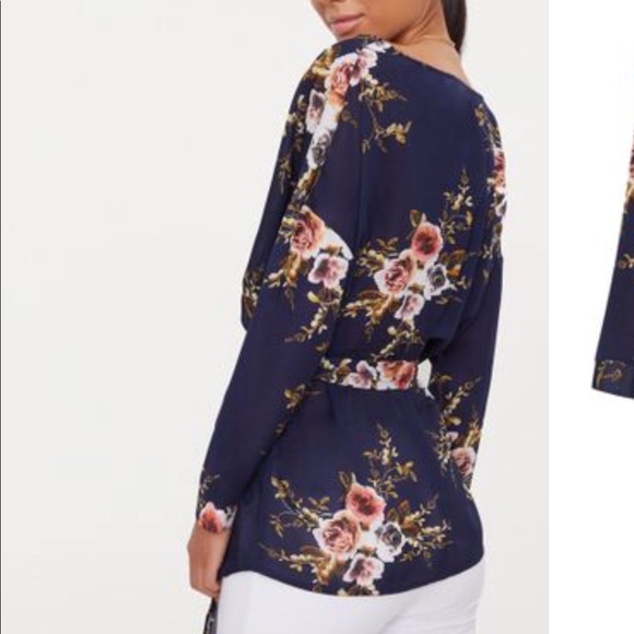 NIB NWT Navy Floral Print Wrap Blouse - Picture 3 of 3